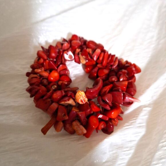 A Red Coral Women's Bracelet Bangle Cuff Beachy Boho Coastal Tropical Chunky - Picture 6 of 8